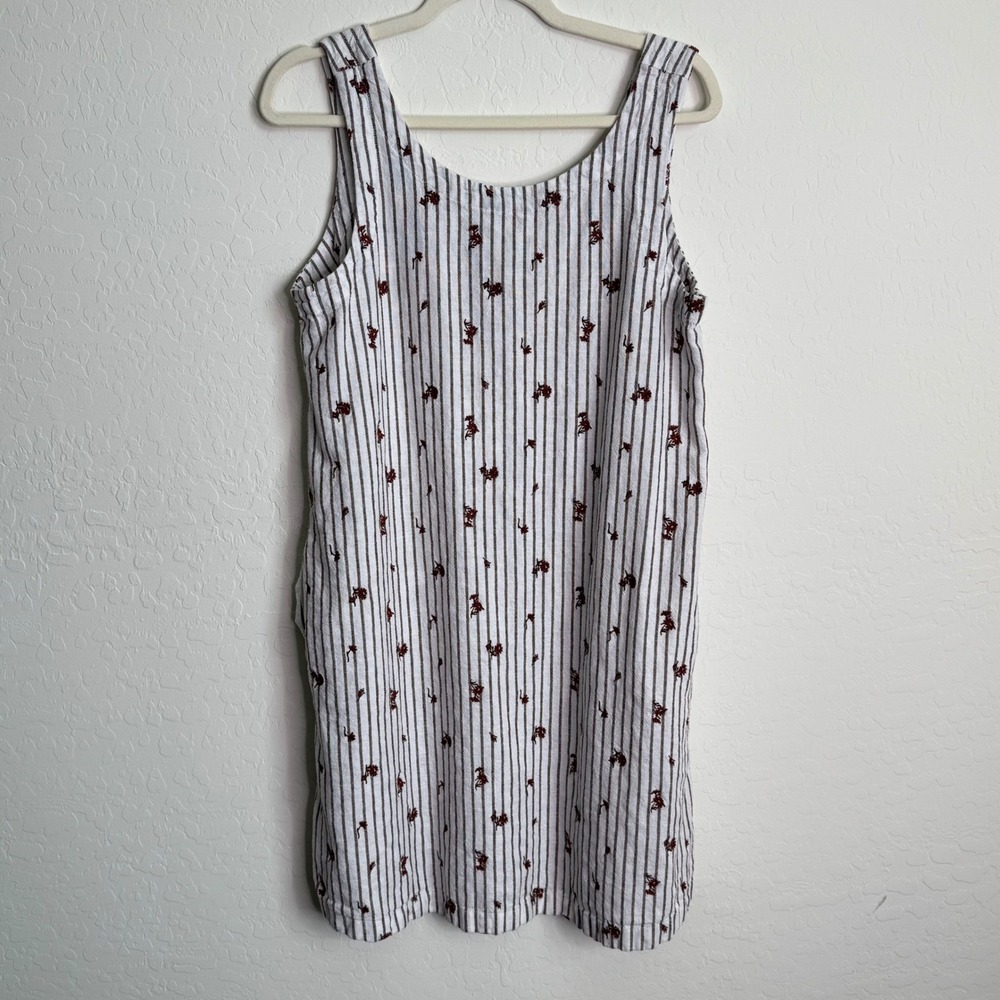 Joie Womens Medium Linen Blend‎ Striped Floral Embroidered Shift Dress Pockets